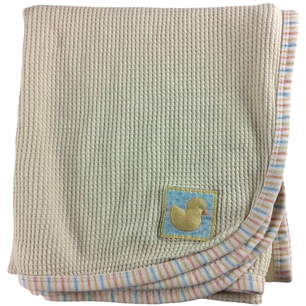 Vtg Tykes Carter's Yellow Thermal Baby Blanket Duck Thin Stripe Edge Lovey